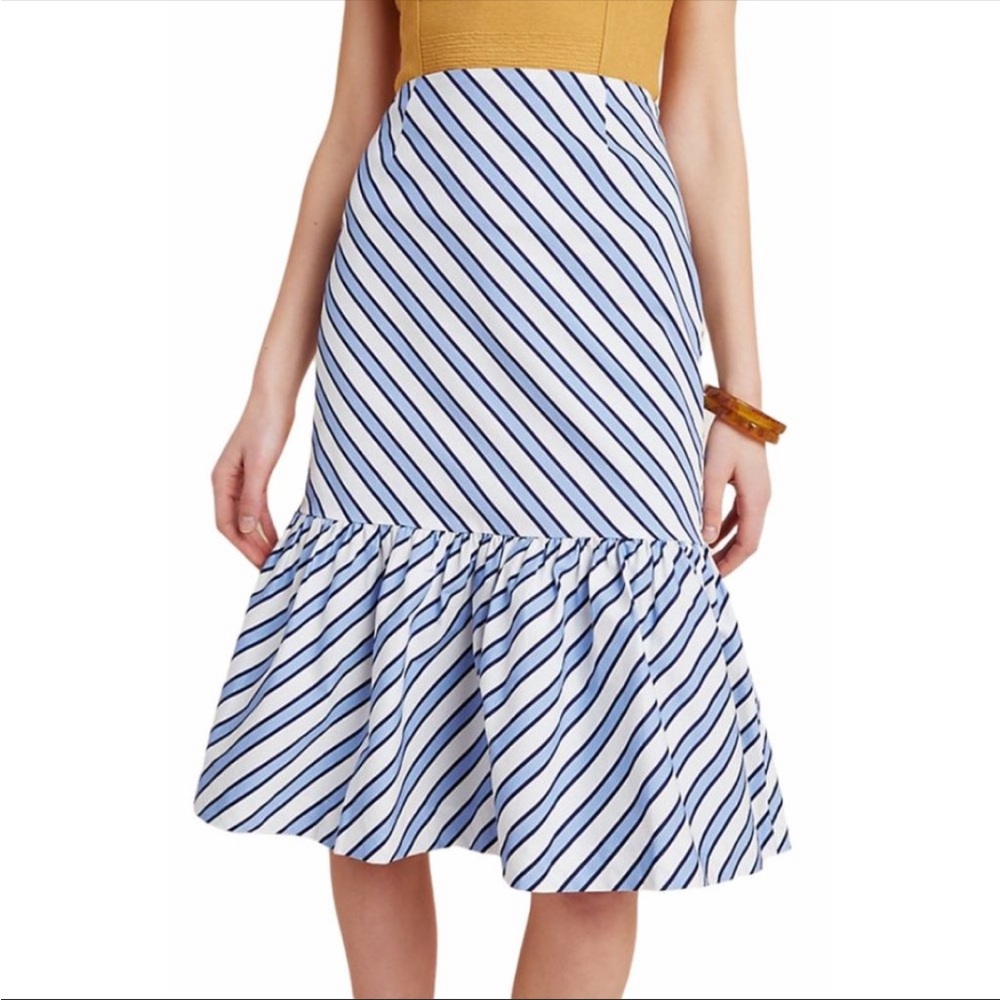 Anthropologie blue and white midi skirt